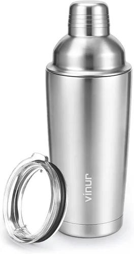 Vista 12 de VINUR Coctelera aislada, coctelera de Martini aislada al vacío de acero inoxidable de 20 onzas con colador integrado y tapa jigger para camarero