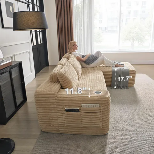 Vista 9 de Sofá modular Cloud con diván en forma de L, moderno sofá modular con asiento profundo, portavasos integrado y bolsillo de almacenamiento para sala