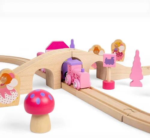 Vista 6 de Bigjigs Rail Juego de figuras de hada de madera de ocho trenes - 40 piezas de juego