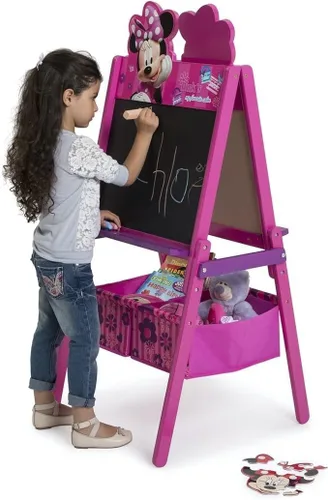 Vista 4 de Delta Children - Caballete de madera de doble cara para niños con almacenamiento - Ideal para manualidades, educación en casa y más, Minnie Mouse