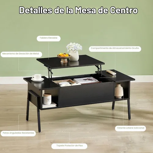 Vista 7 de VECELO Mesa auxiliar de madera con compartimento oculto y estante de almacenamiento para sala de estar/oficina, recepción, mesa elevada, color negro