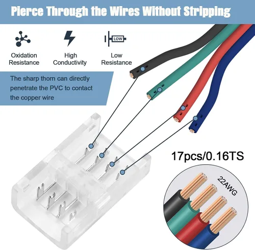Vista 4 de Conectores de tira LED de 4 pines y tira al puente del controlador para 0.394 in de ancho 2835 5050 LED RGB tira de luz