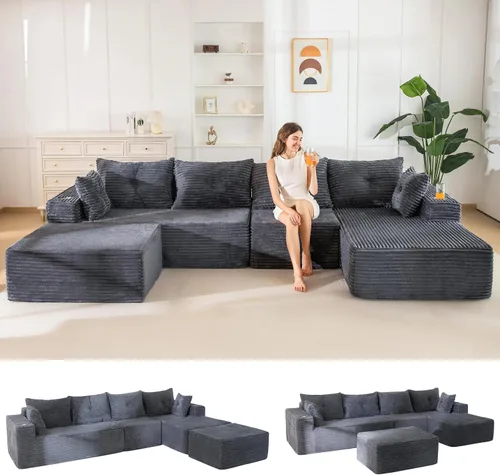 Vista 16 de MAXYOYO Sofá modular de 104 pulgadas con diván en forma de L, moderno sofá deshuesado para sala de estar, sofá en una caja, sofá de gran