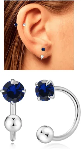 Vista 13 de Aretes Huggie de medio aro para mujeres y niñas, pequeños aretes de cartílago, aretes de botón con piedra natal para mujeres, aretes de botón
