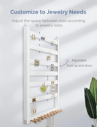 Vista 5 de Mymazn Fácil de montar de madera de haya maciza pendiente colgante collar soporte colgante montaje en pared organizador de joyas anillos Scruncies