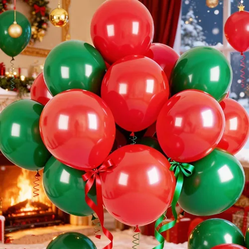 Vista 3 de 100 globos rojos de 12 pulgadas y globos verde oscuro para decoraciones de fiesta de cumpleaños y Navidad