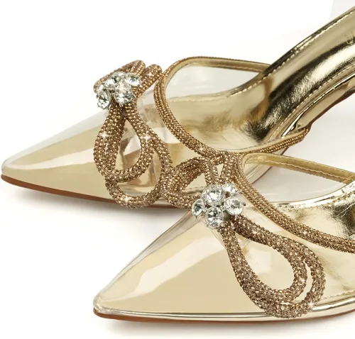 Vista 2 de JENN ARDOR Zapatos de tacón transparente para mujer, tacón puntiagudo, tacón de gatito, correa de diamantes de imitación, zapatos de vestir