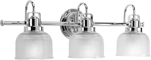Vista 22 de Progress Lighting P2989-15 Colección Archie Tocador de Baño Costero de Cristal Transparente Prismático Doble, 1 Luz, Cromo Pulido