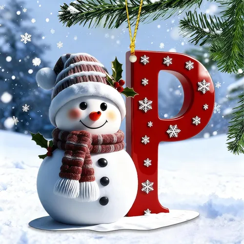 Vista 21 de Adornos de muñeco de nieve de Navidad, linda decoración de árbol de Navidad en forma de letra personalizada colgante, adorno colgante de bricolaje