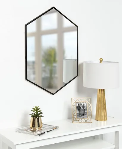 Vista 6 de Kate and Laurel McNeer - Espejo de pared hexagonal grande de metal, 31x22, negro