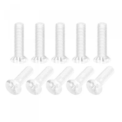 Vista 7 de uxcell Tornillos plásticos de la máquina Phillips de M4 x 19.7 ft m, pernos de máquina de cabeza plana de la PC transparentes 25pcs