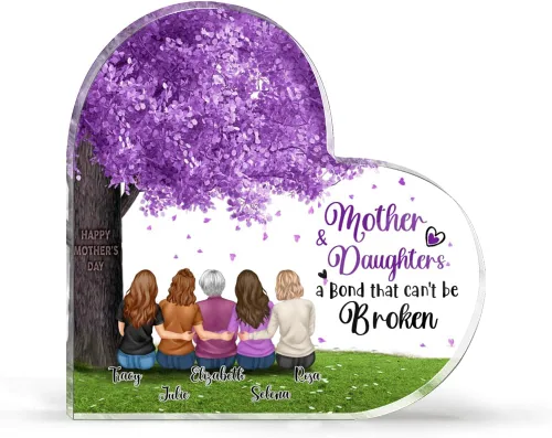 Vista 18 de GOSSBY Placa personalizada transparente (madre y 2 hijas) No siempre a la vista, pero siempre de corazón a corazón, placa personalizada con texto