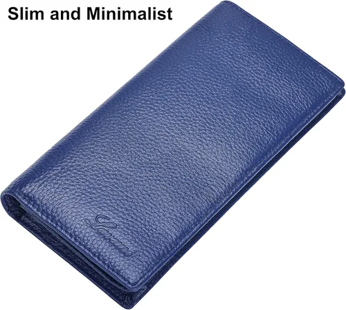 Vista 2 de Lavemi Carteras de cuero ultrafinas con bloqueo RFID para tarjetas de crédito plegables para mujeres