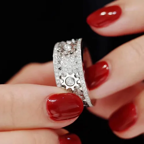 Vista 4 de xrxebv Anillos de banda para aliviar la ansiedad y el estrés para hombre, anillo mecánico giratorio para parejas, Metal, Diamante