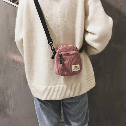 Vista 4 de Bolso bandolera pequeño de pana para hombre, bolso cruzado para mujer, bolso cruzado estético
