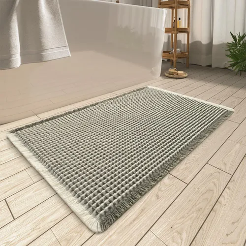Vista 22 de AMOAMI Tapete de baño mejorado con diseño de gofre, súper absorbente, antideslizante, para suelo de baño, lavable a máquina, con borlas, tapetes