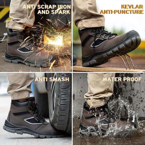 Vista 5 de TAERDUN Botas con punta de acero para hombre, impermeables, antideslizantes, transpirables, cómodas, ligeras, industriales y de construcción, botas