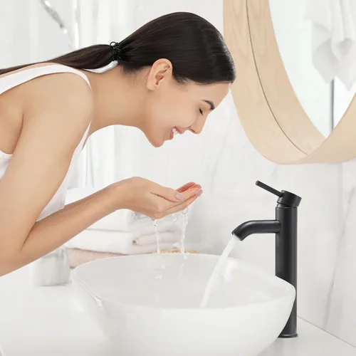 Vista 5 de VOTON Grifo para fregadero de buque, cromo, moderno, alto, grifos de baño, una sola manija, un agujero, Rv, lavabo, lavabo de baño