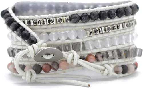 Vista 8 de ZOSOJONA - Pulseras bohemias hechas a mano de piedra natural, que dan vuelta, con cuentas de cristal de turquesa