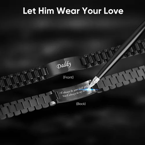 Vista 3 de VNOX - Correa de reloj de eslabones de acero inoxidable para hombre con grabado personalizado gran regalo para papá