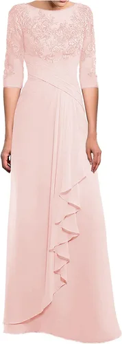 Vista 3 de Vestido de noche formal de encaje de gasa largo para mujer, manga 34, para madre de la novia