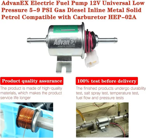 Vista 3 de Bomba de combustible eléctrica de 12 V universal de baja presión 5-9 PSI gasolina diésel en línea de metal sólido compatible con carburador HEP-02A