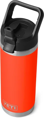 Vista 41 de YETI Rambler Botella de 18 onzas, aislada al vacío, de acero inoxidable con tapa de popote a juego de colores, rojo rescate