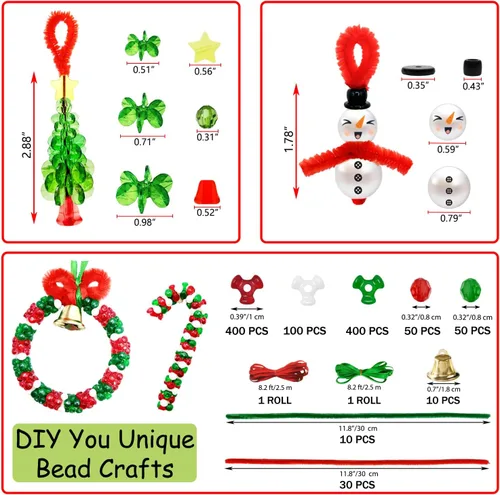 Vista 2 de AouEtnay - 36 piezas de kits de adornos navideños con cuentas para manualidades navideñas para niños y adultos, cuentas navideñas DIY con tres