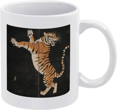 Vista 11 de Tazas de café de tigre feroz a rayas asiáticas vintage de cerámica abstracta vida silvestre Asia naturaleza selva taza papá regalos de cumpleaños
