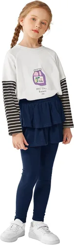 Vista 7 de Resinta Leggings sin pies para niñas con falda de volantes, falda elástica con volantes, pantalón encantador para niñas