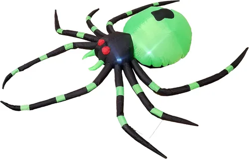 Vista 4 de Luces LED inflables de araña negra y verde de 6 pies de largo para decoración de vacaciones al aire libre e interior, decoración de patio iluminada