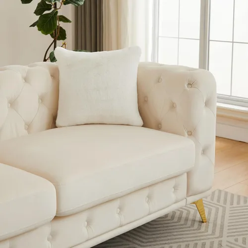 Vista 6 de KEIKI Sofá Chesterfield de terciopelo de lujo extragrande de 61 pulgadas con 2 almohadas, estilo mediados de siglo, sofá de 2 plazas con botones