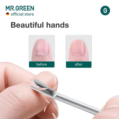 Vista 3 de MR.GREEN Empujador de cutículas, removedor de piel muerta, herramientas de manicura de acero inoxidable, cortador de cutículas profesional, pelador