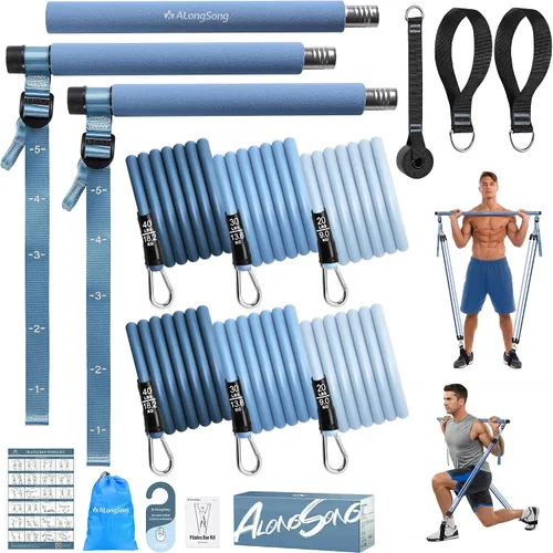 Vista 8 de Upgraded Pilates Bar Kit with Resistance Bands Natural Latex for Women & Men, Heavy-Duty Stainless Steel Multifunctional Yoga Pilates Stick for Home