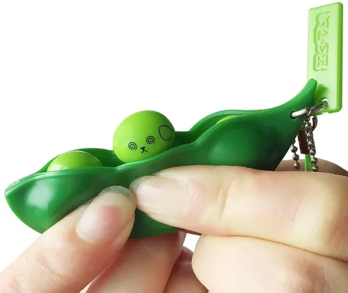 Vista 2 de Acerich Paquete de 3 llaveros Edamame Fidget Toys – Squeeze-a-Bean Puchi Puti Mugen Llavero Guisante Llavero Soja Juguetes Regalo