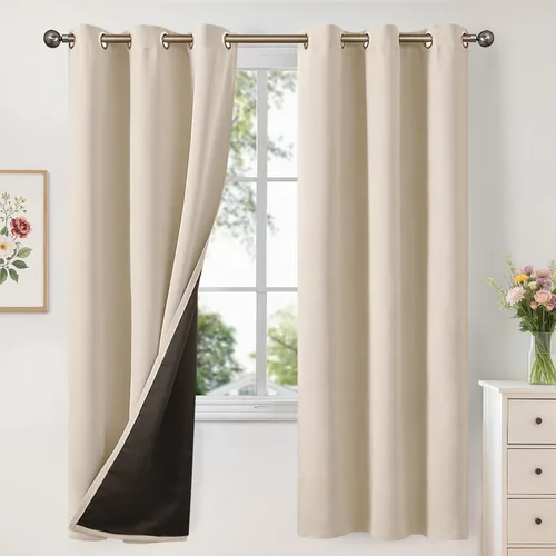 Vista 43 de YoungsTex - Cortinas 100% opacas para dormitorio, con aislamiento térmico y ojales, cortinas oscuras negras con capa pesada para ventana de sala