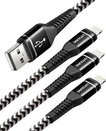 Vista 10 de Cargador corto para iPhone de 1 pie, paquete de 3 [certificado Apple MFi], cable USB a Lightning, cable de carga rápida trenzado de nailon