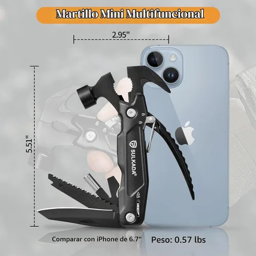 Vista 3 de Regalos para hombres, martillo multiherramienta 15 en 1, accesorios de campamento, equipo de supervivencia, relleno de calcetines