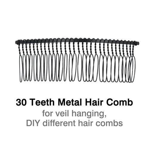 Vista 4 de Lawie Paquete de 20 peines de pelo grandes y anchos de metal negro con base de alambre torcido para el cabello, clips de peine para boda, velo