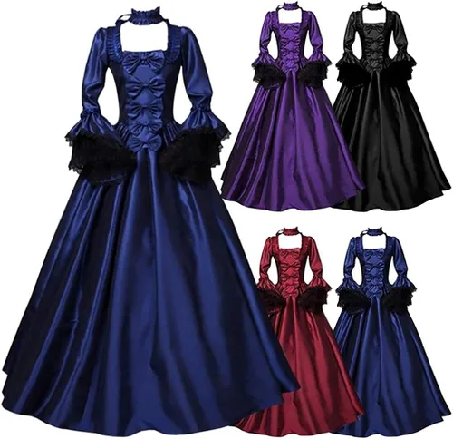 Vista 4 de SHWING Gothic Dresses for Women, Halloween Costumes for Women Lace Up Corset Waist Floor Length Victorian Dresses