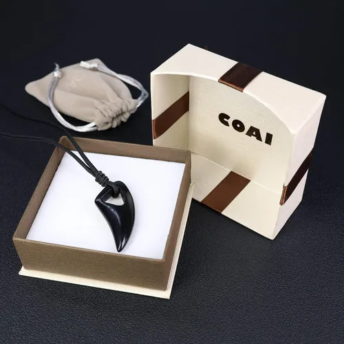 Vista 6 de COAI Collar con colgante de piedra de amuleto para hombre y mujer Piedra Obsidiana