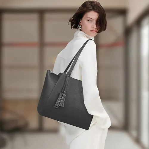 Vista 2 de befen Bolso de hombro para mujer de cuero genuino, bolsos para portátil con compartimentos, bolsos de mano
