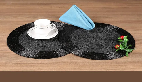 Vista 6 de Lightnpro - Juego de 4 manteles individuales redondos con cuentas negras, cargadores de mesa decorativos hechos a mano, elegantes manteles de mesa