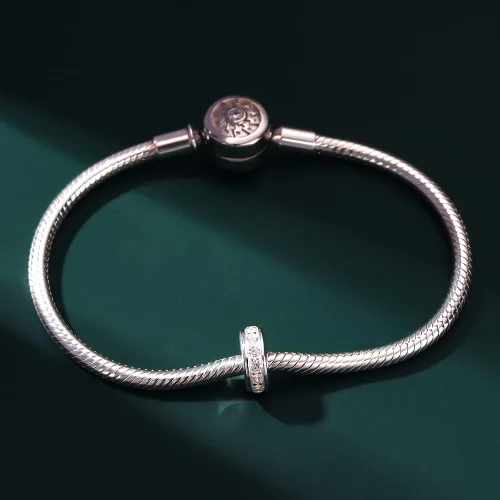 Vista 4 de Abalorios espaciadores con circonita cúbica transparente de plata de ley 925 para pulseras Pandora