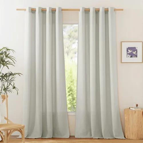 Vista 92 de NICETOWN - Cortinas de lino angora para ventana de cocina sobre el fregadero, con ojales, lino grueso angora, tratamientos cortos para ventanas