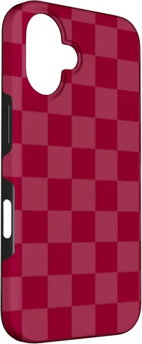 Vista 3 de Funda de diseño simple con diseño a cuadros rojo burdeos para iPhone 16