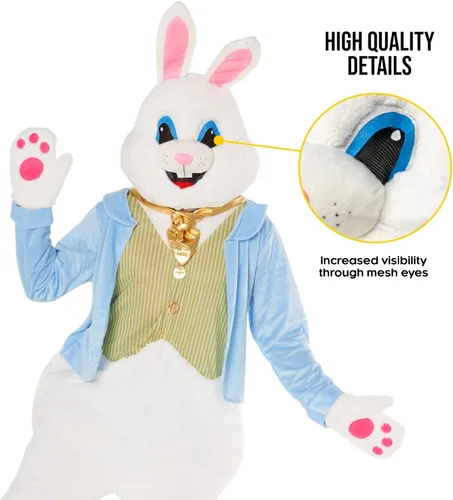 Vista 5 de Morph Costumes Disfraz de conejo de Pascua para adultos disfraz de conejo de lujo para adultos hombres y mujeres mascota de conejo estándar XL