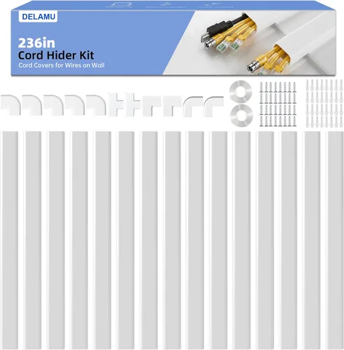 Vista 12 de Delamu – Funda para cable beige, cubiertas de cable para 1 cable en la pared, cubiertas de cable de tamaño mini para cables en la pared, cubierta