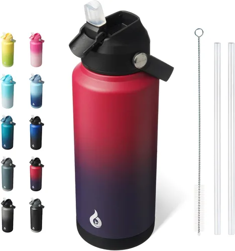 Vista 9 de BJPKPK - Botella de agua aislada con tapa de popote, 532 ml Botellas termo con boquilla suave, asa flexible y base antideslizante, libre de BPA, a