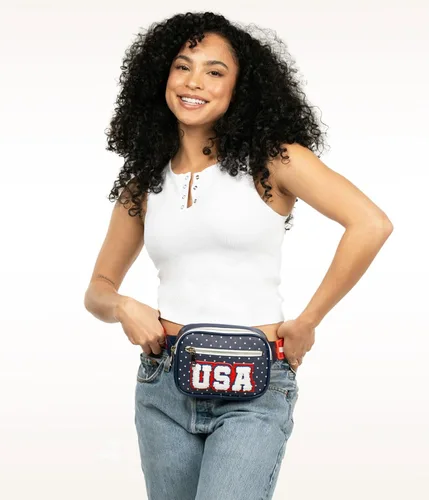 Vista 4 de Tipsy Elves American Flag Fanny Packs with Drink Holder - USA Fanny Pack for 4th of July BBQ, Pool Party and Events